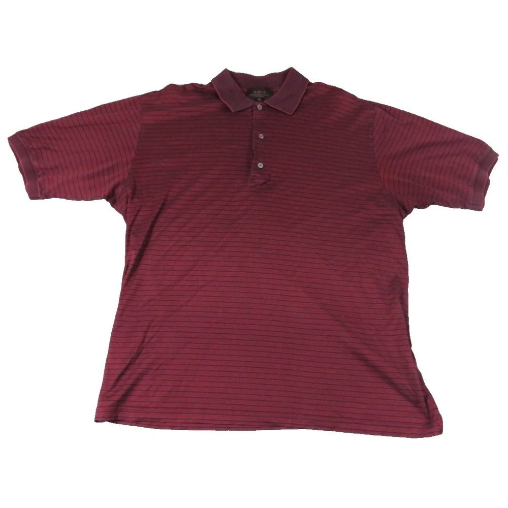 Marcus Neiman Marcus Polo Shirt Mens XL Burgundy Blue Stripe Short Sleeve Italy